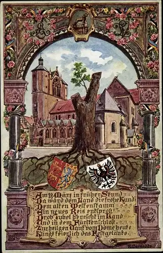 Wappen Künstler Ak Braunschweig, Am 18 März in früher Stund da ward dem Land die frohe Kund, Dom