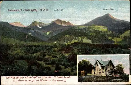Ak Tschengla Bürserberg Vorarlberg, Schillerkopf, Mondspitze, Gasthof