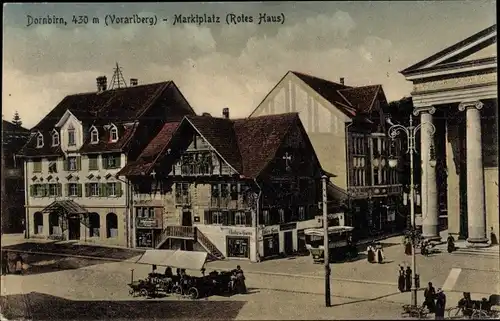Ak Dornbirn in Vorarlberg, Marktplatz, Rotes Haus