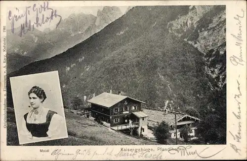 Ak Tirol, Kaisergebirge, Pfandlhof, Frau in Tracht