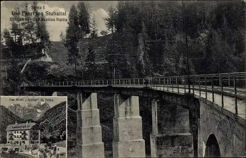 Ak Fahrt ins Stubaital Tirol, Brücke vor der Station Raitis