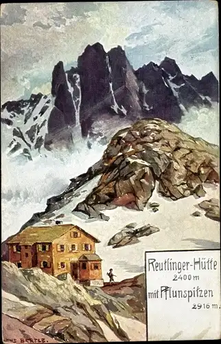 Ak Silbertal Vorarlberg, Reutlinger Hütte mit Pflunspitzen