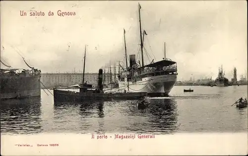 Ak Genova Genua Liguria, Il porto, Magazzini Generali, Dampfer