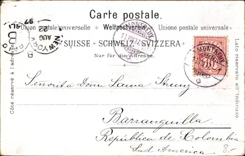 Litho Montreux Kanton Waadt Schweiz, Eglise, Panorama, Dent du Midi