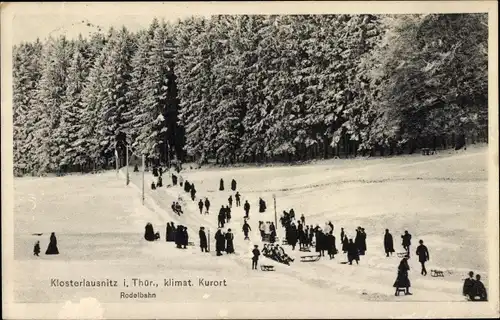 Ak Bad Klosterlausnitz in Thüringen, Rodelbahn, Winterlandschaft, Schlitten