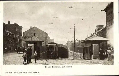 Ak Boston Massachusetts USA, Tunnel Entrance, Straßenbahn