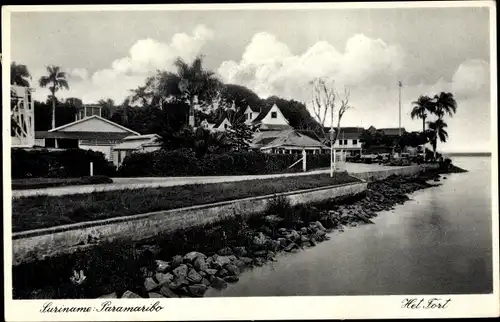 Ak Paramaribo Suriname, Het Fort, Blick auf den Ort