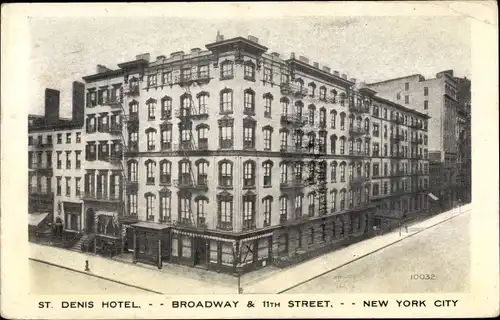 Ak New York City USA, St. Denis Hotel, Broadway, 11th Street