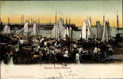 Ak Panama, Market boats, Fischerboote, Marktszene