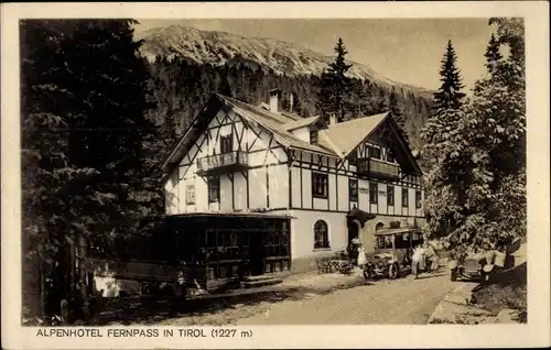 Ak Blindsee Tirol, Alpenhotel Fernpass, Auto