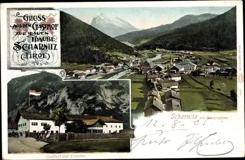 Ak Scharnitz in Tirol, Gasthof zur Blauen Traube, Gleierspitze, Totale
