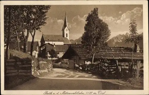 Ak Reith bei Seefeld Tirol, Gasthof zur schönen Aussicht, Ortsansicht, Kirche