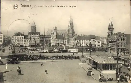 Ak Oostende Ostende Westflandern, Panorama de la ville a la sortie de la Gare