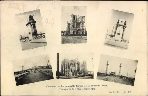 Ak Oostende Ostende Westflandern, La nouvelle Eglise et le nouveau Pont