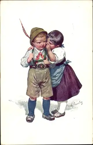 Künstler Ak Feiertag, Karl, Zwei Kinder in bayrischen Trachten