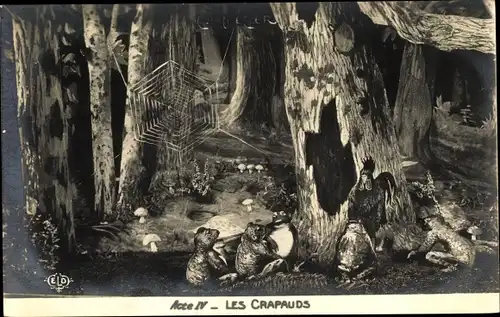 Ak Chantecler Acte IV, Les Crapadus, Waldtiere, Theaterszene