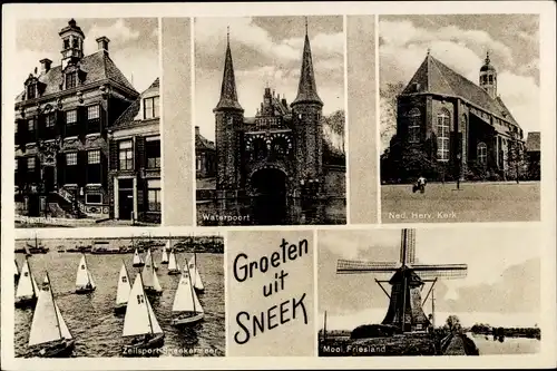 Ak Sneek Súdwest Fryslân Friesland Niederlande, Waterspoort, Ned. Herv. Kerk, Mooi Friesland