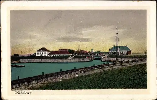 Ak Workum Friesland Niederlande, Schleuse