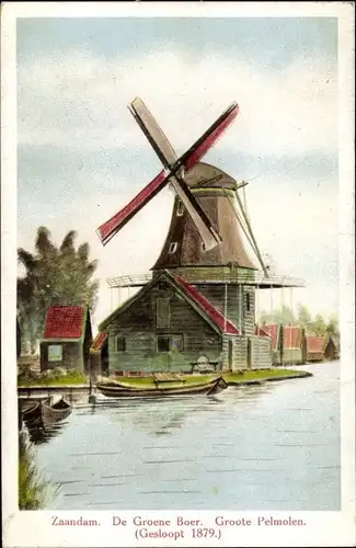 Ak Zaandam Zaanstad Nordholland, De Groene Boer, Grote Pelmolen, Gesloopt 1879