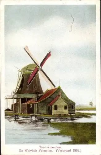 Ak Zaandam Nordholland, De Walvisch Pelmolen, Windmühle