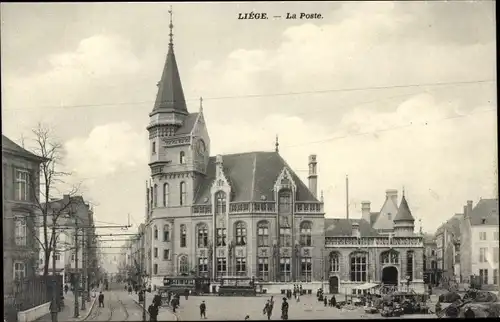 Ak Liège Lüttich Wallonien, La Poste, Straßenbahn