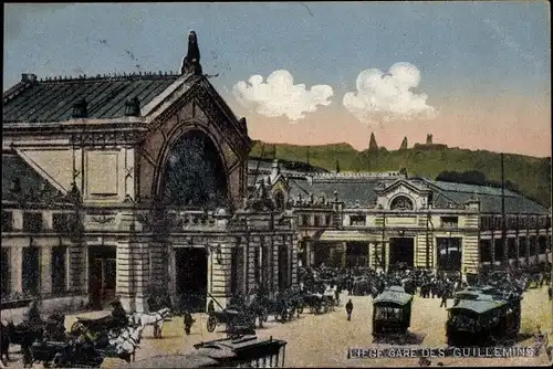 Ak Liège Lüttich Wallonien, Gare des Guillemins, Straßenbahnen, Kutschen