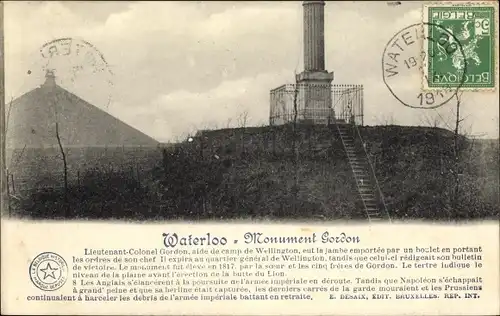 Ak Waterloo Wallonisch Brabant, Monument Gordon