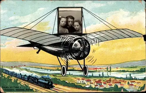 Foto Ak Familienfoto in einem Flugzeug, Fotomontage