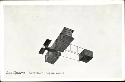 Ak Les Sports, Aeroplane, Biplan Voisin, Doppeldecker