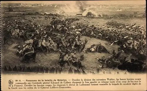 Ak Waterloo Wallonisch Brabant, Panorama de la bataille de Waterloo, Cuirassiers Wathier