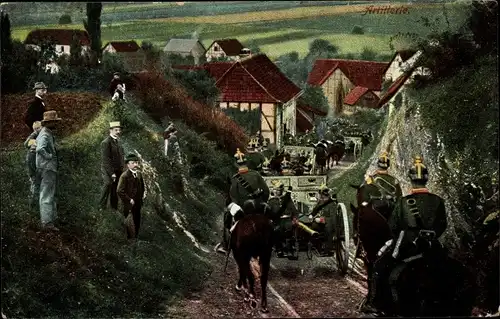 Ak Artillerie, deutsche Soldaten auf dem Marsch, I WK