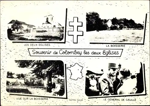 Ak Colombey Meurthe et Moselle, Charles de Gaulle, la Boisserie, les deux Eglises