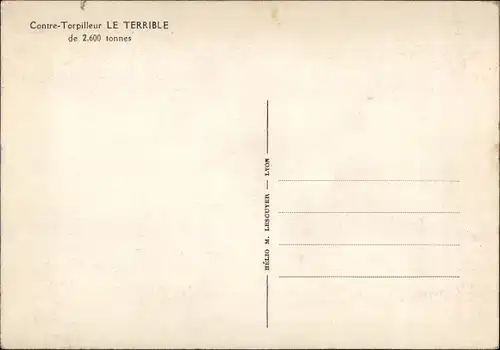 Ak Französisches Kriegsschiff, Le Terrible, X 103, Contre Torpilleur