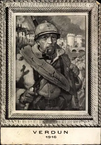 Künstler Ak Verdun Meuse, Le Soldat de Verdun pendant la grande epopee de 1916, I WK