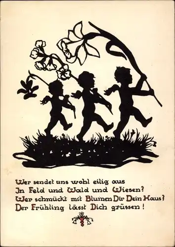 Scherenschnitt Ak Wer sendet uns wohl eilig aus, Engel, Blumen