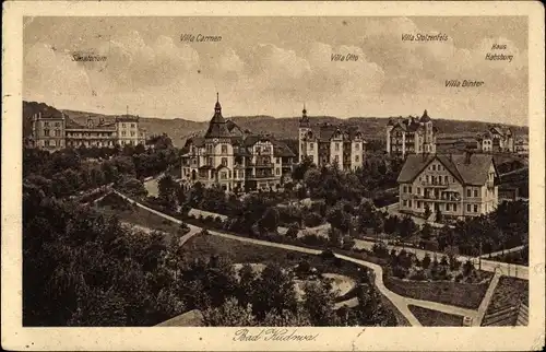 Ak Kudowa Zdrój Bad Kudowa Schlesien, Sanatorium, Villa Carmen, Villa Otto, Villa Stolzenfels