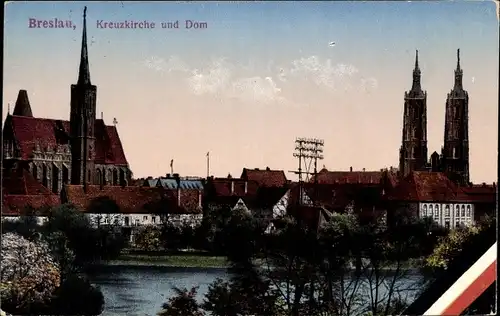 Ak Wrocław Breslau Schlesien, Kreuzkirche und Dom