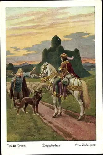 Künstler Ak Kubel, Otto, Märchen, Gebrüder Grimm, Dornröschen, Prinz, Schäfer