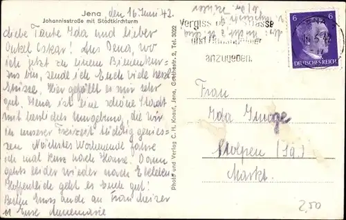 Ak Jena in Thüringen, Johannisstraße mit Stadtkirchturm