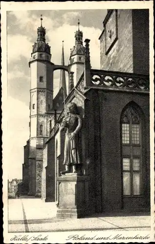 Ak Halle an der Saale, Roland am Roten Turm, St. Marienkirche