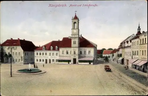 Ak Königsbrück in der Oberlausitz, Markt und Schlossstraße, Brunnen, Ratskeller