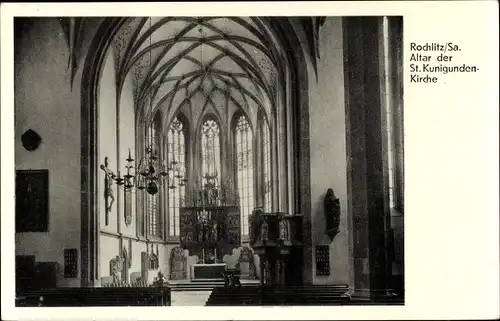 Ak Rochlitz an der Mulde Sachsen, Altar der St. Kunigunden Kirche, Liedanzeiger