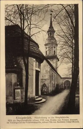 Ak Königsbrück in der Oberlausitz, Friedhofsweg an der Hospitalkirche