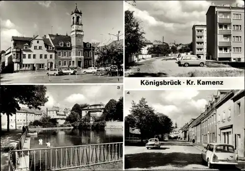 Ak Königsbrück in der Oberlausitz, Rathaus, Teilansicht, Schwanenteich, Straße der Befreiung