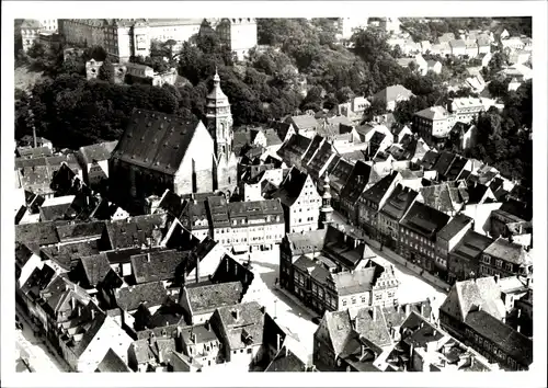 Ak Pirna an der Elbe, Blick auf die Altstadt, Luftbildschrägaufnahme, Kirche