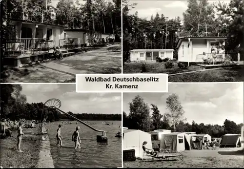 Ak Deutschbaselitz Kamenz Sachsen, Strand, Badegäste, Rutsche, Campingplatz, Bungalows