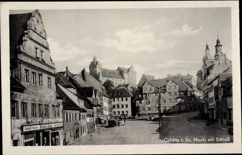 Ak Colditz in Sachsen, Marktplatz mit Schloß