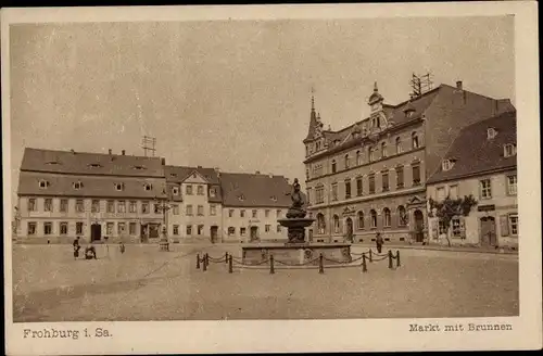 Ak Frohburg in Sachsen, Markt mit Brunnen und Haus Roter Hirsch