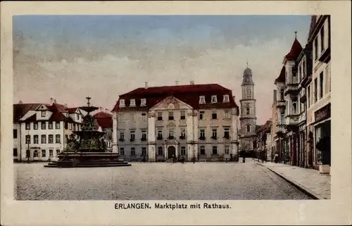 Ak Erlangen in Mittelfranken Bayern, Marktplatz mit Rathaus