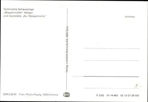 Ak Höfgen Grimma in Sachsen, Technische Schauanlage Wassermühle u. Gaststätte Zur Wassermühle